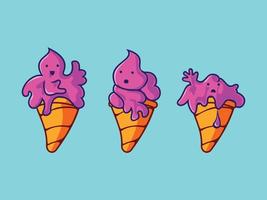 Soft delicious ice cream, with cute and sweet expressions. vector