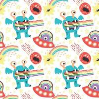 cute character space aliens stars and planets seamless vector