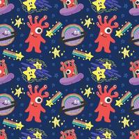 cute character space aliens stars and planets pattern design vector