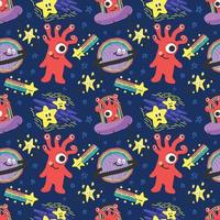 cute character space aliens stars and planets pattern design vector