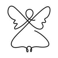 Simple vector Christmas angel with wings, continuous line drawing, small tattoo, print for clothes and logo design, emblem or silhouette one single line, isolated abstract illustration