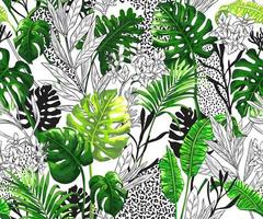 Tropical seamless pattern with palm leaves. vector