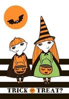 Halloween vector illustration with kids.