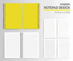 Template of notebook cover and papers. vector