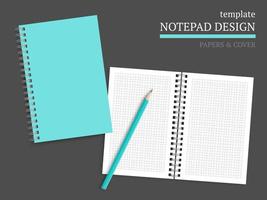 Template of notebook cover and papers. vector