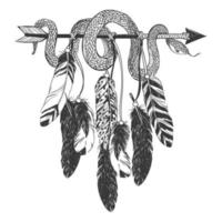 Dreamcatcher with arrow, feathers and snake. vector