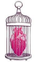 Birdcage with anatomical heart. vector