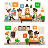 Back to school set with pupils. vector