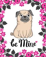 Greeting Card with funny Pug vector