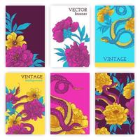 conjunto de folletos con serpientes y flores. vector