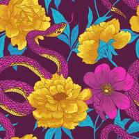 Pattern with snake and flowers. vector