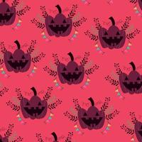 Halloween pumpkin with smiling face, among flowers, vector illustration for wrapping paper, fabric, cover, wallpaper, etc