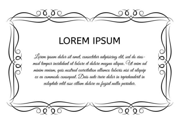 Decorative vintage horizontal frame with the place for your text in center. Vintage ornament greeting card template. Vector illustration.