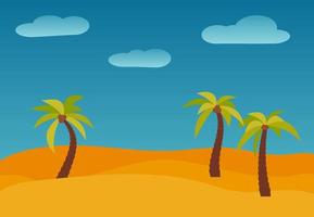 Cartoon nature landscape with three palms in the desert. Vector illustration.