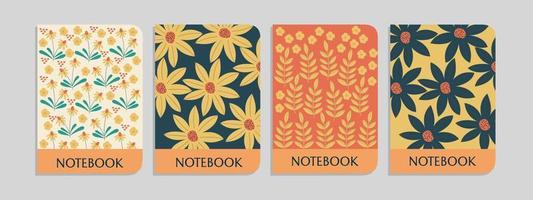 conjunto de plantillas de portada de cuaderno botánico con patrones lindos y bonitos.para cuadernos, planificadores, folletos, libros, catálogos vector