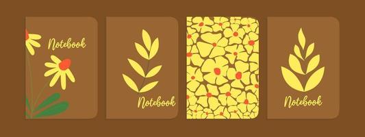 conjunto de plantillas de portátiles con motivos florales dibujados a mano. hermoso diseño para cuadernos, planificadores, folletos, libros, catálogos vector