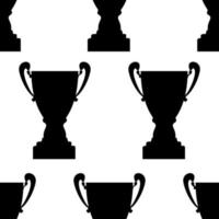 Winner trophy cup seamless pattern. Black simple silhouette texture. Championship prize for first place. Vector illustration.