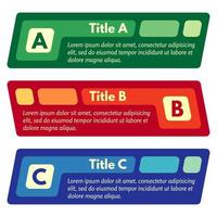 Set of three horizontal colorful options banners. Step by step infographic design template. Vector illustration