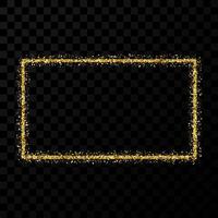 Gold glitter frame. Rectangle vertical frame with shiny sparkles on dark transparent background. Vector illustration