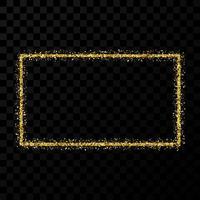 Gold glitter frame. Rectangle vertical frame with shiny sparkles on dark transparent background. Vector illustration