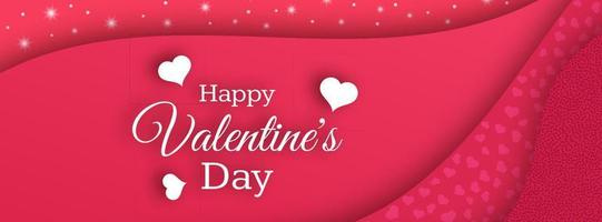 Happy Valentines Day Background. Red greeting horizontal banner with text and hearts. Vector illustration.