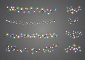 Christmas lights. Vector line with glowing light bulbs.Set of golden xmas glowing garland Led neon lamp illustration.