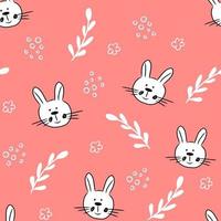 Seamless pattern with cute hand drawn bunny head in doodle style,easter illustration with rabbit,holiday decoration,print for wrapping paper,textile and fabric,kids fashion vector