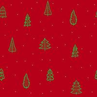 feliz año nuevo y celebración de navidad patrón sin costuras con abeto verde estilizado y silueta de abeto sobre fondo rojo, impresión brillante para papel tapiz vector