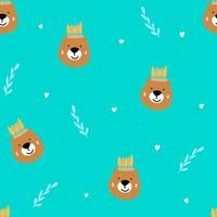 Cute seamless pattern with brown bear Indian and simple abstract elements on turquoise background,kids print with teddy for fabric,textile,interior design vector