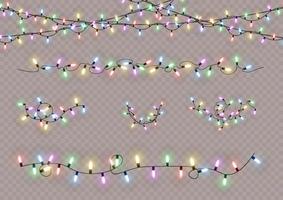 Christmas lights. Vector line with glowing light bulbs.Set of golden xmas glowing garland Led neon lamp illustration.