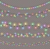 luces de Navidad. línea vectorial con bombillas de luz incandescente. conjunto de ilustración de lámpara de neón led de guirnalda brillante de navidad dorada. vector