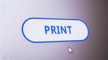 botón de impresión presionado en la pantalla de la computadora por el mouse del puntero del cursor. concepto de documento, papel, oficina, presentación o pdf. video