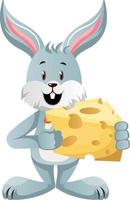 Bunny with cheese, illustration, vector on white background.