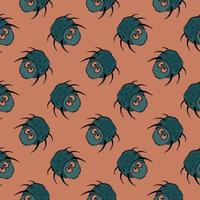 Small spiders, seamless pattern on a orange background. vector