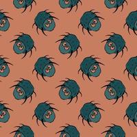 Small spiders, seamless pattern on a orange background. vector