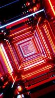 animação de loop vertical. túnel futurista abstrato sem fim com fundo de luzes de neon multicoloridas video
