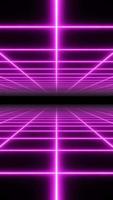 4K vertical animation loop. Endless grid corridor with glowing purple lights video
