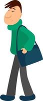 Man with a laptop bag, illustration, vector on a white background.