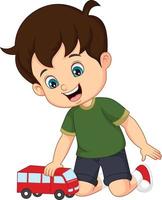 Cute little boy playing car toy vector