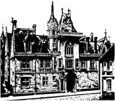 Jacques Coeur's House in Bourges, Romanesque, vintage engraving. vector