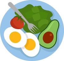 comida sana en el plato, ilustración, vector sobre fondo blanco
