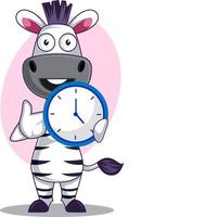 Zebra con reloj, ilustración, vector sobre fondo blanco.