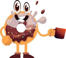 Donut with cup of coffee, illustration, vector on white background.