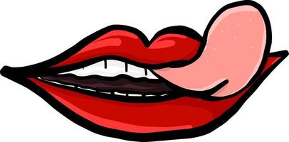 Lips with tongue, illustration, vector on white background.