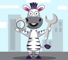 Zebra with wrench, illustration, vector on white background.