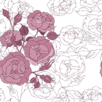 Seamless floral pattern with tender pink roses on white background. Drawing flowers and buds vector illustration png