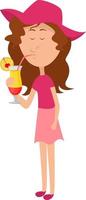 Girl drinking coctail, illustration, vector on white background.
