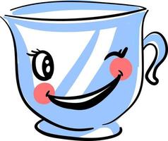 Taza de café feliz, ilustración, vector sobre fondo blanco.