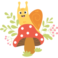 Funny snail on fly agaric mushroom png