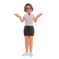 Young businesswoman expressing negative emotions displeased 3d cartoon illustration png